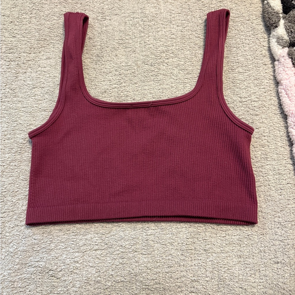 Cotton On Ribbed Maroon Crop Top